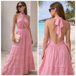 Rue Stiic Sierra Pink Backless Halter Maxi Dress XS NWT